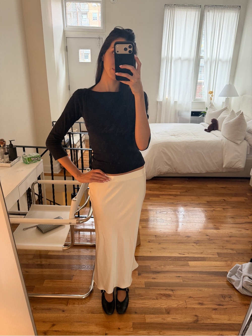 Zara Black Top with Cream Maxi Skirt